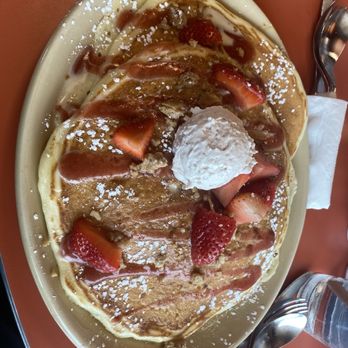 Snooze, an A.M. Eatery - Strawberry Shortcake Pancakes - Breakfast & Brunch Near Me - Kyle, Texas
