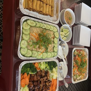 Thai Cuisine - A tray of eggs rolls, pineapple fried rice, chicken teriyaki and drunken noodles. - Thai Near Me - Albuquerque, New Mexico