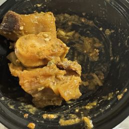 Okra stew. The small container was over 1/3 filled with a ?knee bone/joint and wele (cow skin). Okra stew. The small container was over 1/3 filled with a ?knee bone/joint and wele (cow skin).