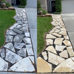 Texan Exterior Cleaning - Soft washed walkway stones.