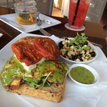 Seasons 52 - Grilled chicken caprese sandwich! Corn and black bean salad! - New American Near Me - Princeton, New Jersey Seasons 52 - Grilled chicken caprese sandwich! Corn and black bean salad! - New American Near Me - Princeton, New Jersey