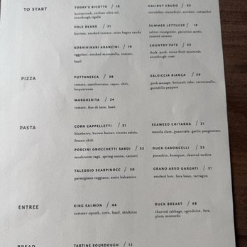 Flour + Water - Menu July 2026 - Italian Near Me - San Francisco, California