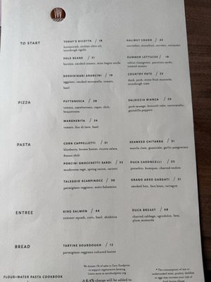 Menu photo 1 Flour + Water San Francisco, CA Menu photo 1 Flour + Water San Francisco, CA