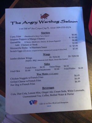 Menu photo 4 The Angry Warthog Saloon Cooper City, FL