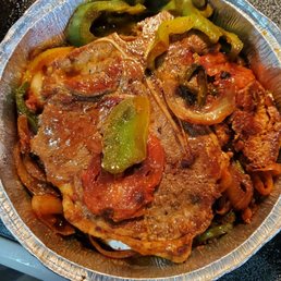 T-BONE MEXICANA. TONS OF VEGGIES UNDERNEATH. DECENT SIZED STEAK.