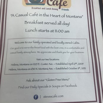 Steve's Cafe - Menu cover - Cafes Near Me - Helena, Montana Steve's Cafe - Menu cover - Cafes Near Me - Helena, Montana