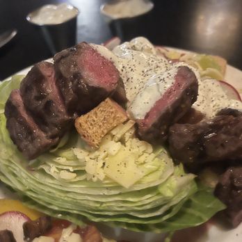 All Steak Restaurant - This is wedge salad with filet mignon with Gorgonzola, it's wonderful. Single sit at bar! - Bars Near Me - Cullman, Alabama All Steak Restaurant - This is wedge salad with filet mignon with Gorgonzola, it's wonderful. Single sit at bar! - Bars Near Me - Cullman, Alabama