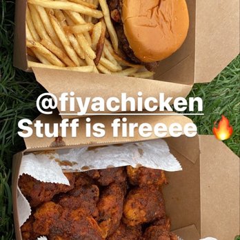 Fiya Hen - Stuff is Fireeee Left: Fried Chicken Sandwich and Truffle Fries Right: 10pc Fiya Wings - Chicken Wings Near Me - Boston, Massachusetts