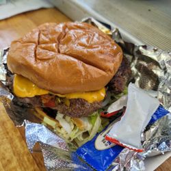 Blue Line Grill - Green chile cheese burger