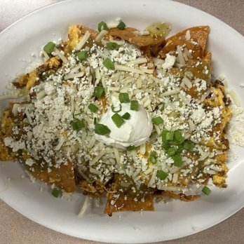 Mil’s Diner - Great Chilaquiles with scrambled eggs and chorizo with sour cream and diced green onions on top. - Diners Near Me - Milpitas, California