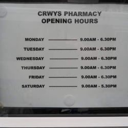 Crwys Pharmacy - Opening Hours