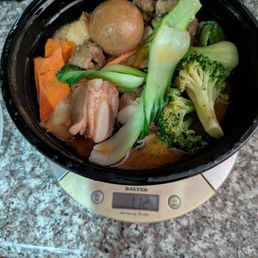 Braised pork bone. Mainly vegetables and potatoes. Little meat