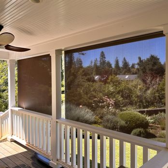 Sunset Screens & Shades - Exterior motorized solar shades. This is the view from inside the porch looking out. - Shades & Blinds Near Me Sunset Screens & Shades - Exterior motorized solar shades. This is the view from inside the porch looking out. - Shades & Blinds Near Me