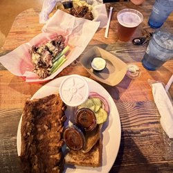 1/2 rack ribs, smoked garlic Parmesan wings, brisket sandwich