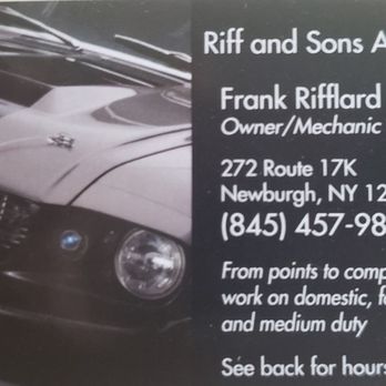 Riff Sons Auto Repair 272 Rt 17k Newburgh Ny Phone Number