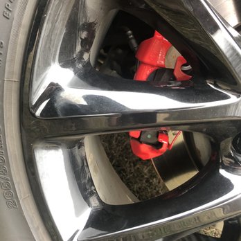 Rick's Powder Coating - Very obvious but you can still see the metal caliper vs red in the photo where they masked off for no reason and will need to touch up. - Powder Coating Near Me - Memphis, Tennessee Rick's Powder Coating - Very obvious but you can still see the metal caliper vs red in the photo where they masked off for no reason and will need to touch up. - Powder Coating Near Me - Memphis, Tennessee