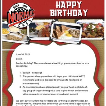 Norma's Cafe  - 7-14-2021. Birthday BOGO entree - American Near Me - Dallas, Texas