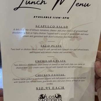 Los Vaqueros West - Lunch menu - Mexican Near Me - Willow Park, Texas