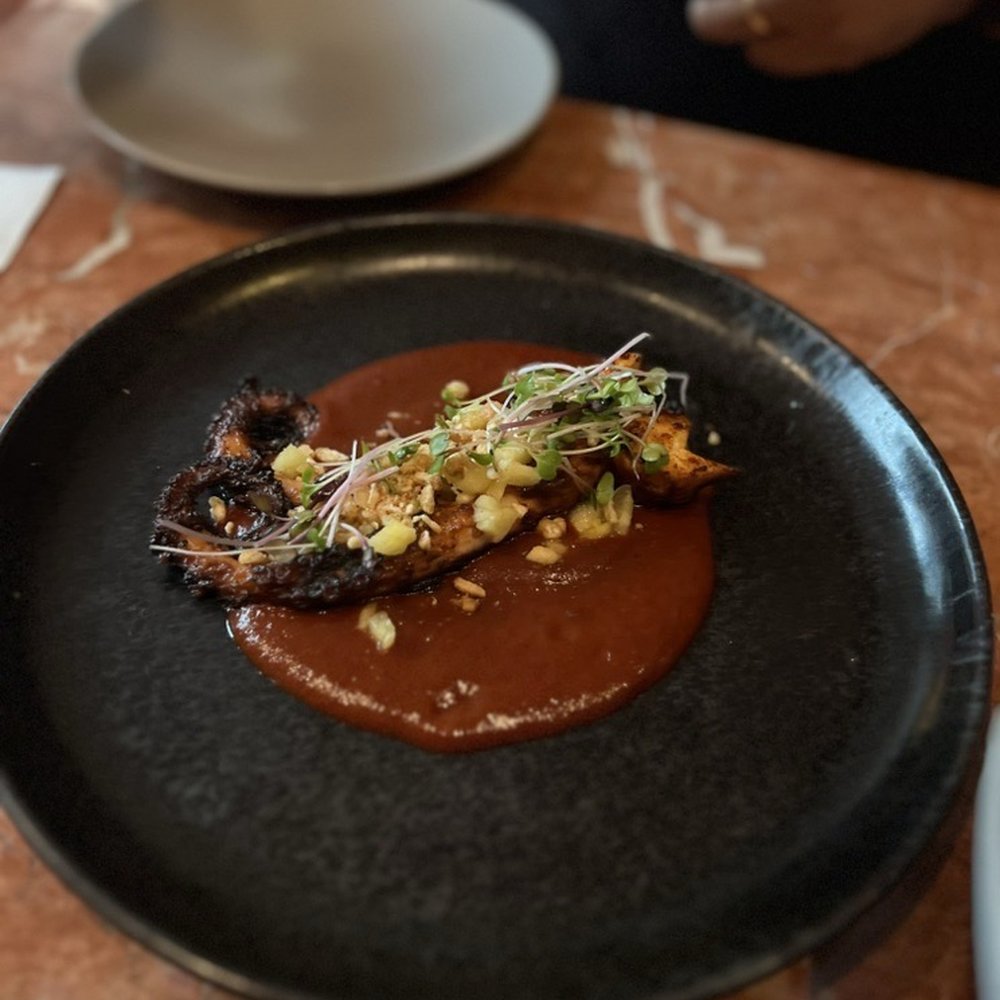 Alejandro's - pulpo al pastor: grilled octopus, pineapple, toasted hominy = $27 - Mexican Near Me - Monterey, California Alejandro's - pulpo al pastor: grilled octopus, pineapple, toasted hominy = $27 - Mexican Near Me - Monterey, California