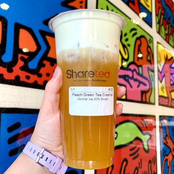 Sharetea - Peach Green Tea with Crema - Bubble Tea Near Me - Hayward, California