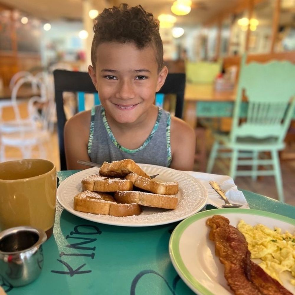 Comfort Cafe - My husband took our 10 year old grandson and he chose French Toast and got the works with bacon  and eggs. - Breakfast & Brunch Near Me - Smithville, Texas