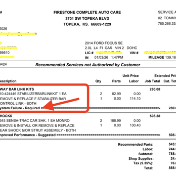 Speedy Mobile Mechanics - Firestone mentioned "sway bar links" as "system failure-required" - Auto Repair Near Me