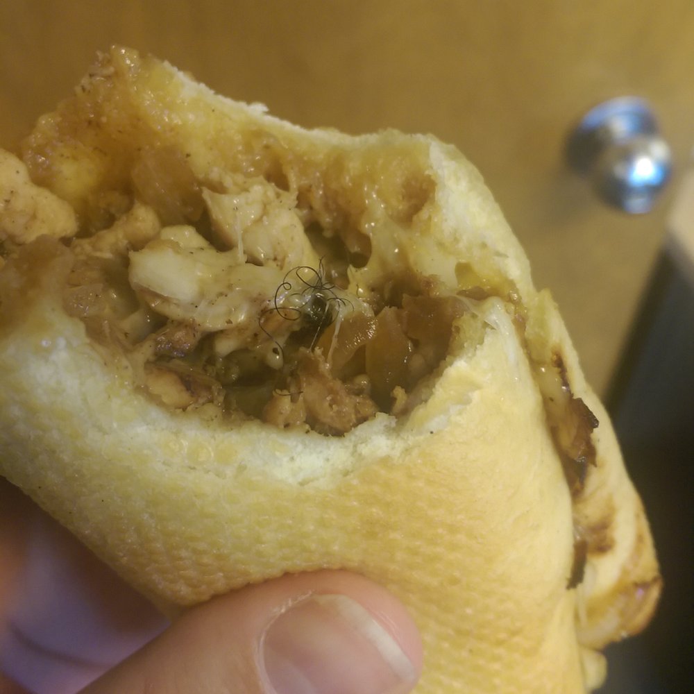 Look closely to notice the ball of hair in my sandwich. DISGUSTING! Look closely to notice the ball of hair in my sandwich. DISGUSTING!