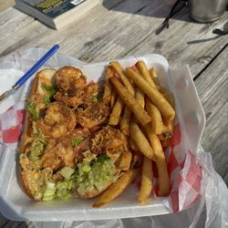 The Bluewater Drift - Shrimp Po-boy with fries