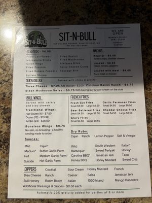 Menu photo 3 Sit-N-Bull Pub Painted Post, NY