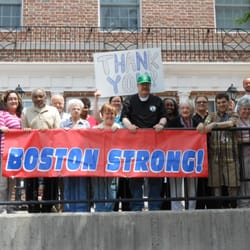 Somerville Home - Staff & resident showing support to police, fire, emergency services and victims of marathon bombings.