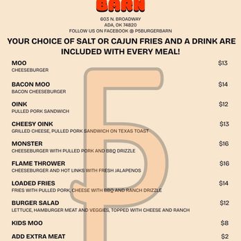 P5 Burger Barn - Menu back - Desserts Near Me - Ada, Oklahoma