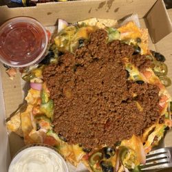 Loaded nachos with added taco meat
