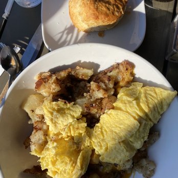 Cornerstone - Breakfast Bowl with Potatoes, Cheese, Eggs, and Biscuit - American Near Me - Asheville, North Carolina