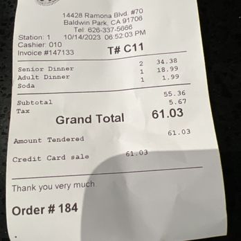 Golden Panda Buffet - The buffet price. - Buffets Near Me - Baldwin Park, California