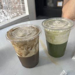 Hojicha banana milk and matcha banana milk Hojicha banana milk and matcha banana milk