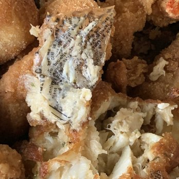 Fifers Seafood - Very disappointed to find paper added to the batter of my Chesapeake Bay Deluxe Platter- crab cake - Bars Near Me - Pasadena, Maryland