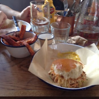 The Spoke - Half eaten pulled pork burger (sorry, forgot!) and some yummy sweet potato fries. - Burgers Near Me - London, XGL