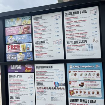 Andy's Frozen Custard - Menu as of May 2025 - Ice Cream & Frozen Yogurt Near Me - Fort Worth, Texas