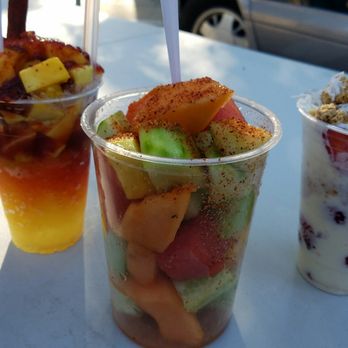 Fiestas Patrias - LEFT: Mangonada MIDDLE: Fruit Salad RIGHT: Frescas con Crema - Festivals Near Me - Redwood City, California