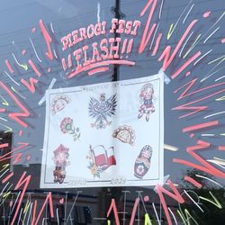 Pierogi Fest - Lucky Cat tattoo offering pierogi fest glash.