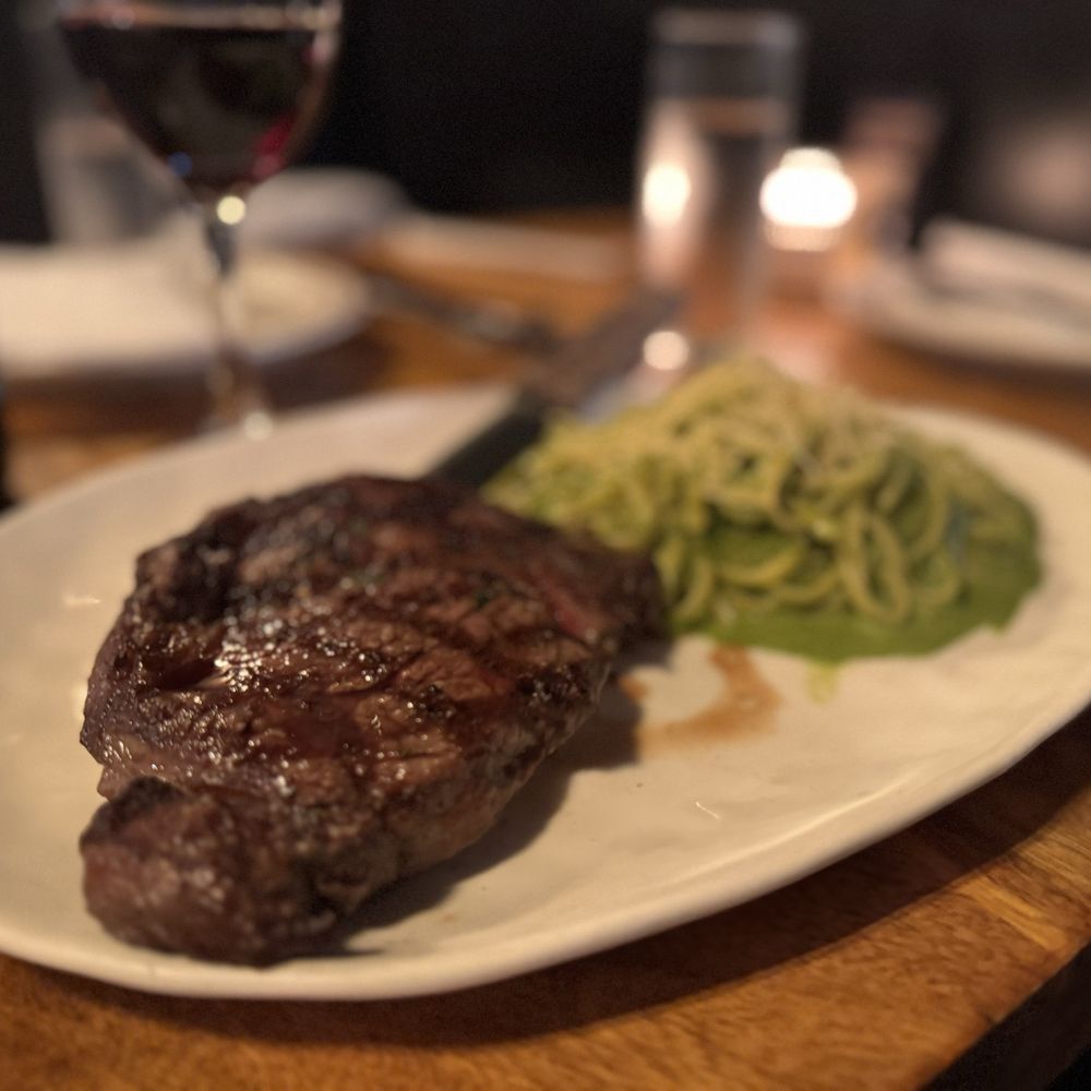 Bodegon No 69 - Steak plus pesto pasta (Steak really juicy but not to fatty kinda marbled, the pesto pasta is creamy and he sauce is GREAT) - Latin American Near Me - Pasadena, California