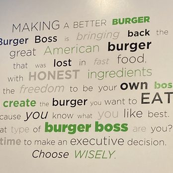 Burger Boss - This is on the wall inside the restaurant - Burgers Near Me - Tustin, California Burger Boss - This is on the wall inside the restaurant - Burgers Near Me - Tustin, California
