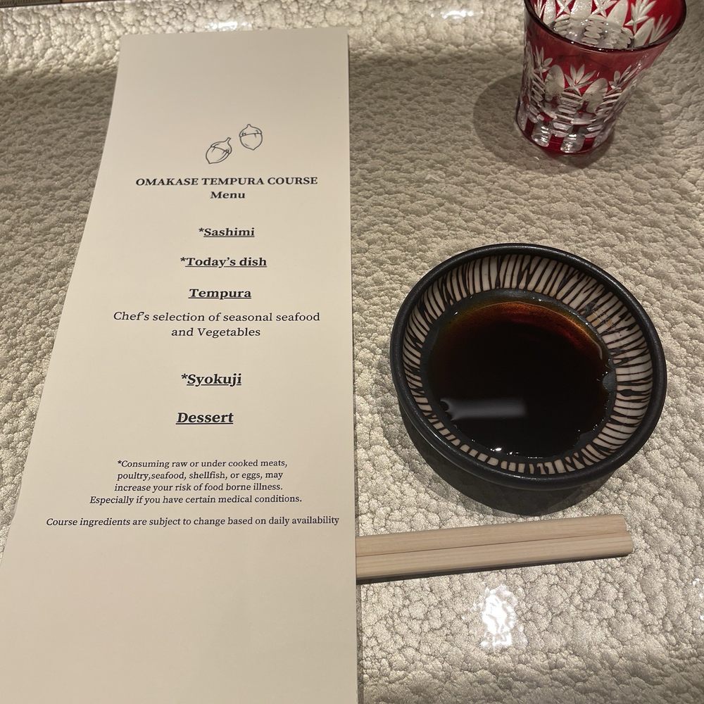 Tempura Ichika - Menu with shoyu for the sashimi first course. - Japanese Near Me - Honolulu, Hawaii