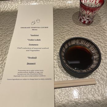 Tempura Ichika - Menu with shoyu for the sashimi first course. - Japanese Near Me - Honolulu, Hawaii