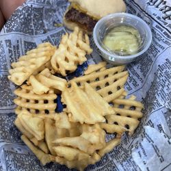 Leonard’s Lunchbox - Kids cheeseburger with waffle fries.