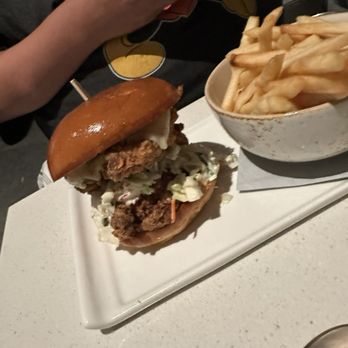 Great Maple - Hot honey fried chicken sandwich with regular fries. - Breakfast & Brunch Near Me - Anaheim, California Great Maple - Hot honey fried chicken sandwich with regular fries. - Breakfast & Brunch Near Me - Anaheim, California