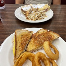 Yale Street Grill & Gifts - Tuna melt with onion ringes and Monte Cristo w/ hash....always great!