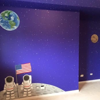 Artistic Wall Designs By Jennifer Higgins - Outer space theme--only part of the wall--many more planets and stars you can't see - Painters Near Me Artistic Wall Designs By Jennifer Higgins - Outer space theme--only part of the wall--many more planets and stars you can't see - Painters Near Me