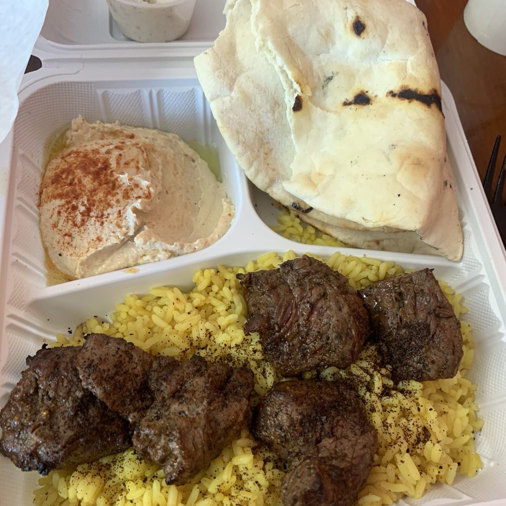 Flame & Skewers - Beef kabob plate, medium rare, beef is so tender! - Mediterranean Near Me - Bakersfield, California Flame & Skewers - Beef kabob plate, medium rare, beef is so tender! - Mediterranean Near Me - Bakersfield, California