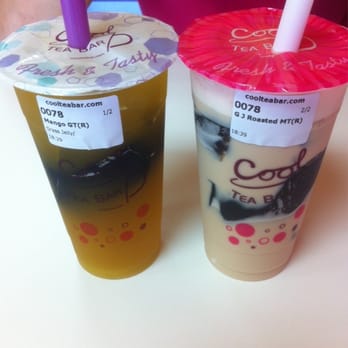 Cool Tea Bar - Mango green tea and roasted milk tea with grass jelly, regular-size - Bubble Tea Near Me - Sacramento, California Cool Tea Bar - Mango green tea and roasted milk tea with grass jelly, regular-size - Bubble Tea Near Me - Sacramento, California